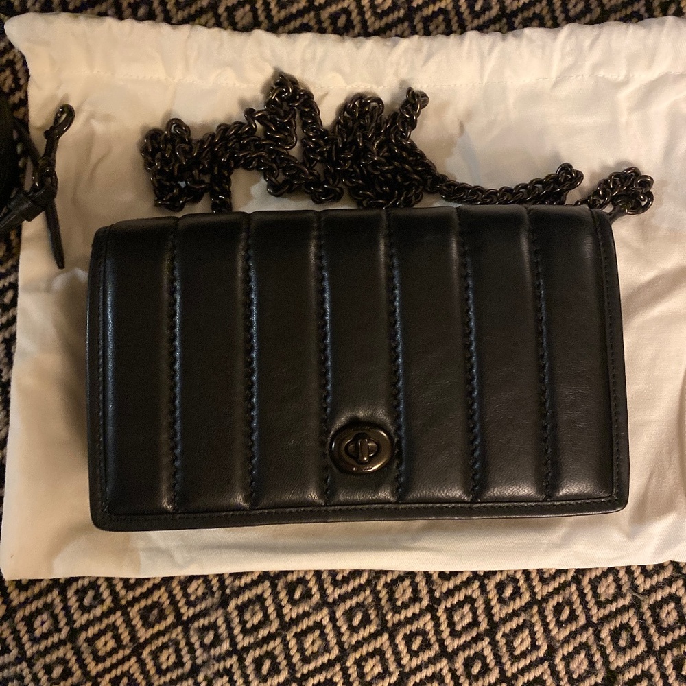 Coach Black Quilted Leather Crossbody Bag with Gunmetal Chain